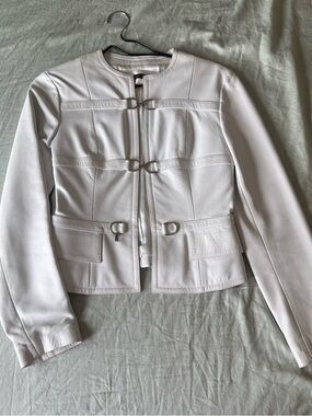 Plein Sud Cream Leather Hook-Loop Detail Jacket